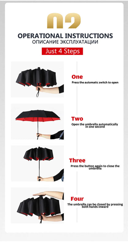 Windproof Double Layer Resistant Umbrella Fully Automatic Rain Men Women 10K Strong Luxury Business Male Large Umbrellas Parasol - ZOOMNSTORE