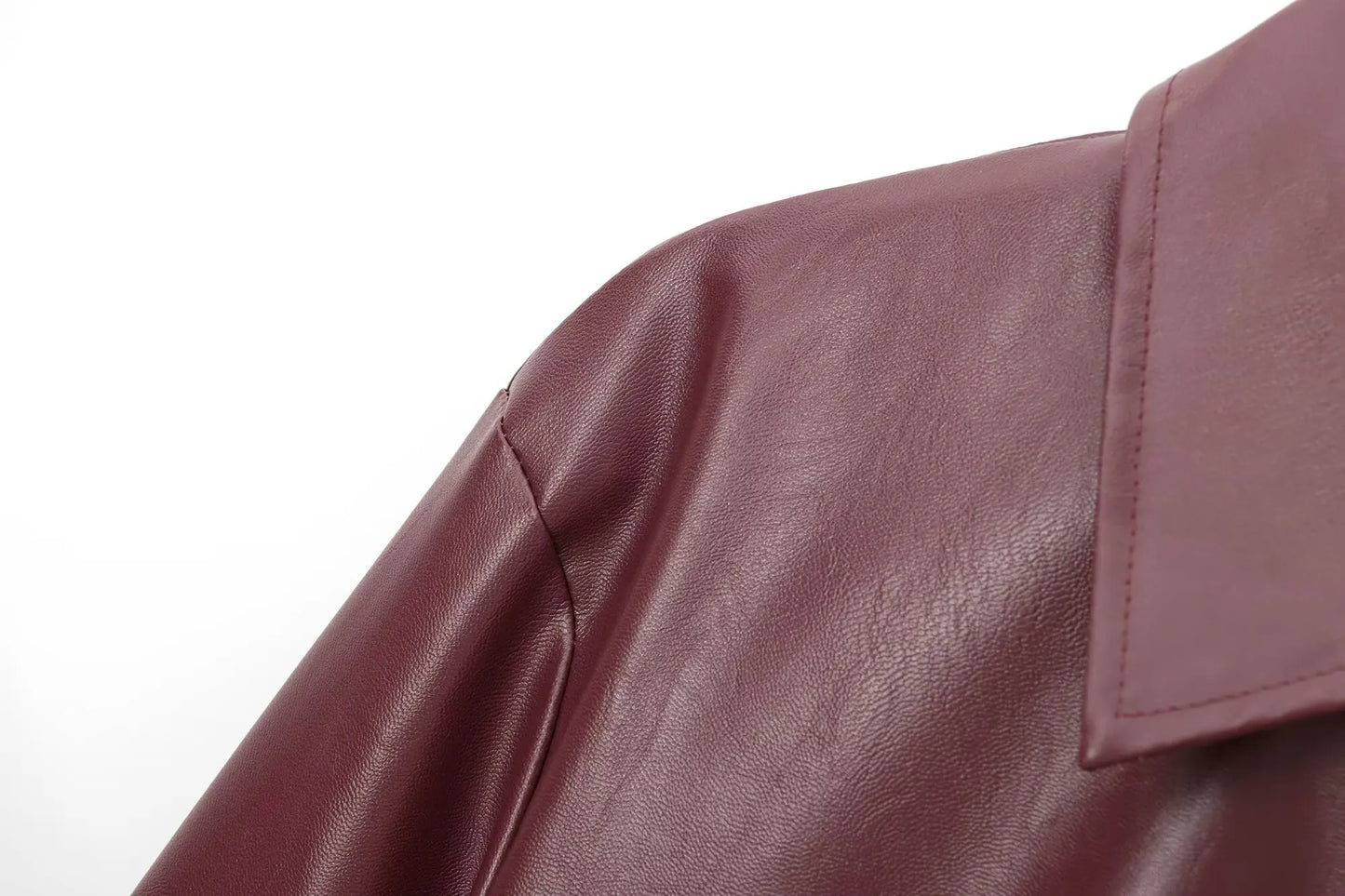 Wine Red Faux Leather Jacket - Womens Thicken Zipper Lapel Coat for Autumn Winter Streetwear - ZOOMNSTORE
