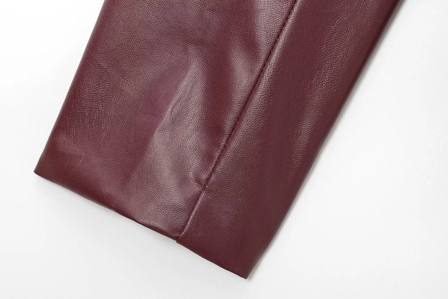 Wine Red Faux Leather Jacket - Womens Thicken Zipper Lapel Coat for Autumn Winter Streetwear - ZOOMNSTORE