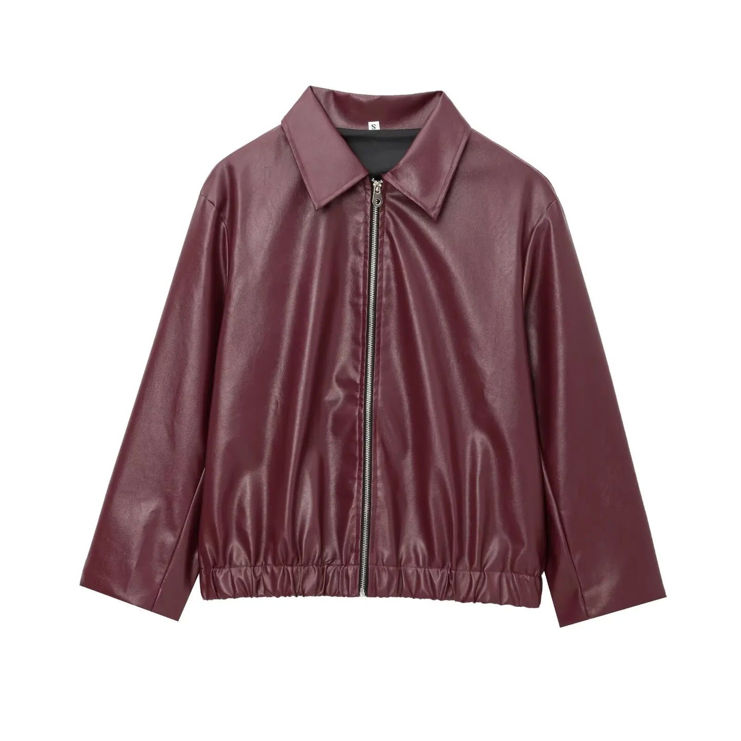 Wine Red Faux Leather Jacket - Womens Thicken Zipper Lapel Coat for Autumn Winter Streetwear - ZOOMNSTORE