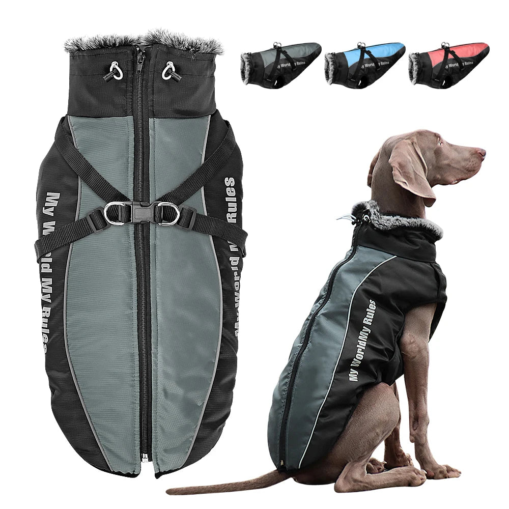 Winter Dog Clothes – Waterproof Dog Coat With Harness, Warm Jacket For Large Dogs - ZOOMNSTORE