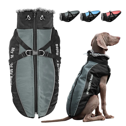 Winter Dog Clothes – Waterproof Dog Coat With Harness, Warm Jacket For Large Dogs - ZOOMNSTORE