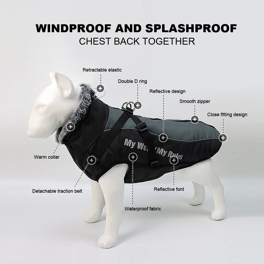 Winter Dog Clothes – Waterproof Dog Coat With Harness, Warm Jacket For Large Dogs - ZOOMNSTORE