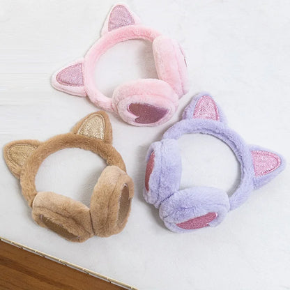 Winter Ear Muffs Plush Cat Ear Earmuffs With Heart Fur Earflaps For Girls Cold Protection - ZOOMNSTORE