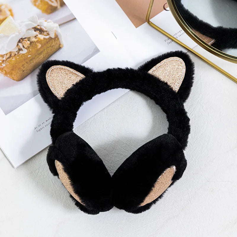 Winter Ear Muffs Plush Cat Ear Earmuffs With Heart Fur Earflaps For Girls Cold Protection - ZOOMNSTORE
