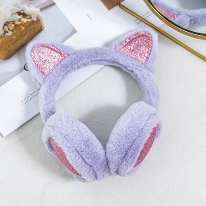 Winter Ear Muffs Plush Cat Ear Earmuffs With Heart Fur Earflaps For Girls Cold Protection - ZOOMNSTORE