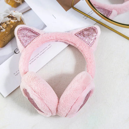 Winter Ear Muffs Plush Cat Ear Earmuffs With Heart Fur Earflaps For Girls Cold Protection - ZOOMNSTORE