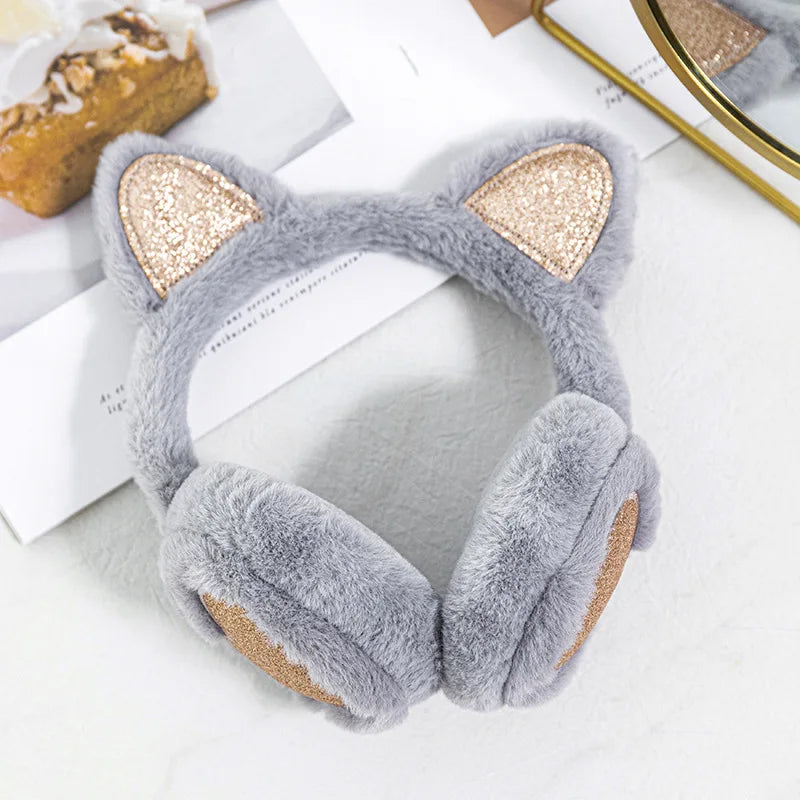 Winter Ear Muffs Plush Cat Ear Earmuffs With Heart Fur Earflaps For Girls Cold Protection - ZOOMNSTORE