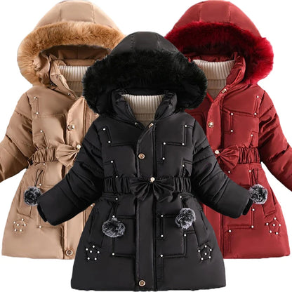 Winter Girls Jacket - Heavyweight Kids Coat With Detachable Hood & Plush Collar - ZOOMNSTORE