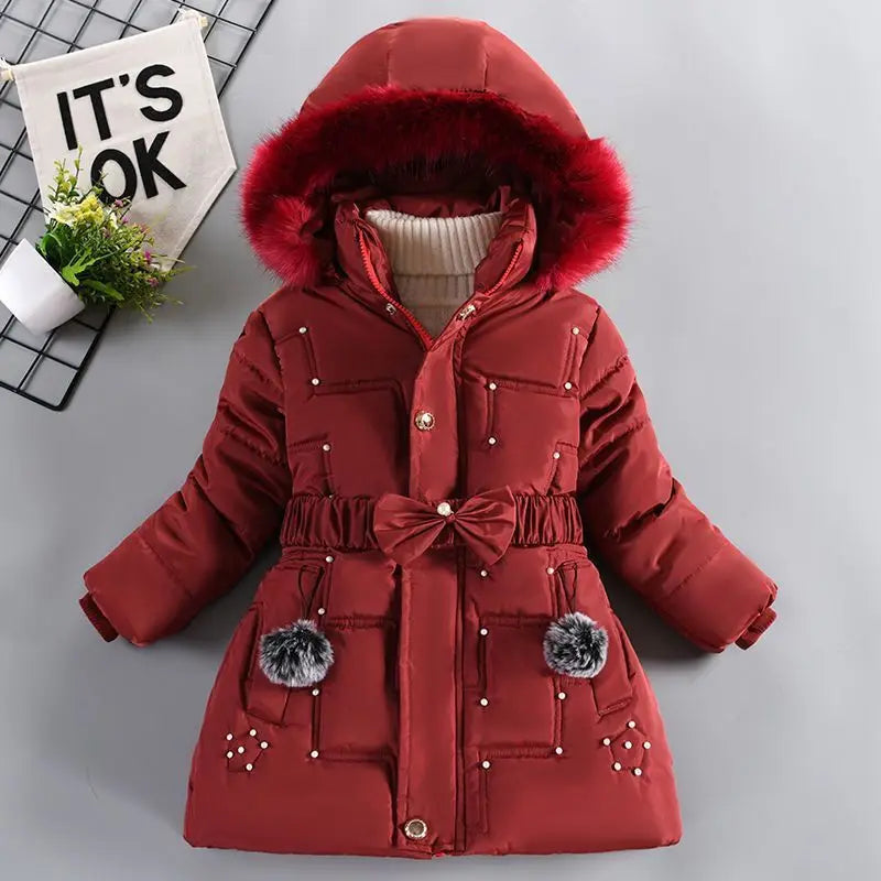 Winter Girls Jacket - Heavyweight Kids Coat With Detachable Hood & Plush Collar - ZOOMNSTORE