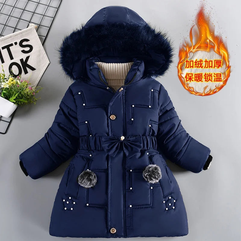 Winter Girls Jacket - Heavyweight Kids Coat With Detachable Hood & Plush Collar - ZOOMNSTORE