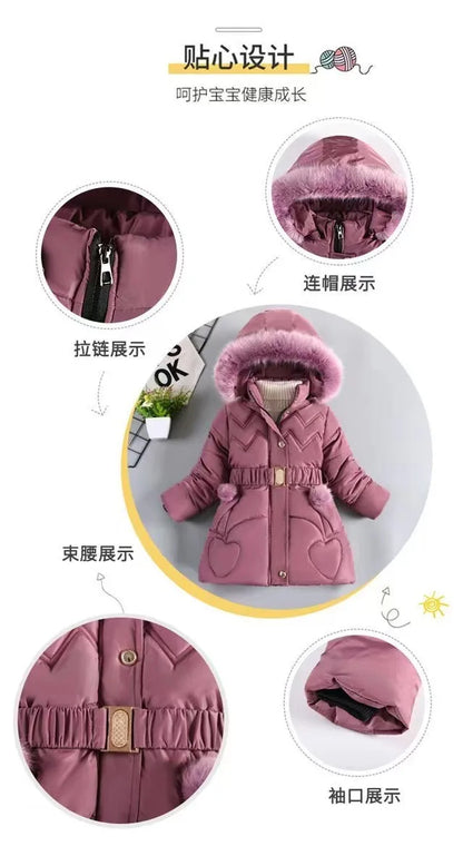 Winter Girls Jacket - Heavyweight Kids Coat With Detachable Hood & Plush Collar - ZOOMNSTORE