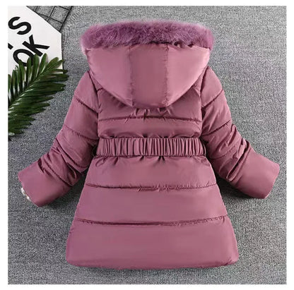 Winter Girls Jacket - Heavyweight Kids Coat With Detachable Hood & Plush Collar - ZOOMNSTORE