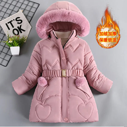 Winter Girls Jacket - Heavyweight Kids Coat With Detachable Hood & Plush Collar - ZOOMNSTORE