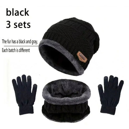 Winter Hat Scarf Gloves Set – Velvet Knit Cap, Coral Fleece Scarf, Polyester Gloves - ZOOMNSTORE