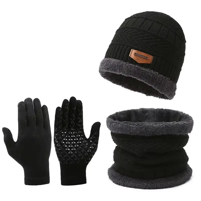 Winter Hat Scarf Gloves Set – Velvet Knit Cap, Coral Fleece Scarf, Polyester Gloves - ZOOMNSTORE