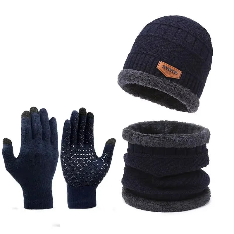 Winter Hat Scarf Gloves Set – Velvet Knit Cap, Coral Fleece Scarf, Polyester Gloves - ZOOMNSTORE