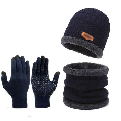 Winter Hat Scarf Gloves Set – Velvet Knit Cap, Coral Fleece Scarf, Polyester Gloves - ZOOMNSTORE