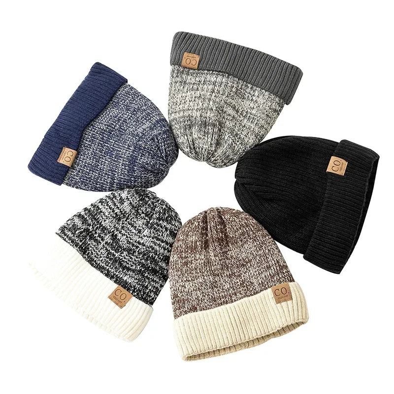 Winter Knitted Hat – Unisex Two-Tone Bucket Cap With Fur Lined Beanie For Men & Women - ZOOMNSTORE