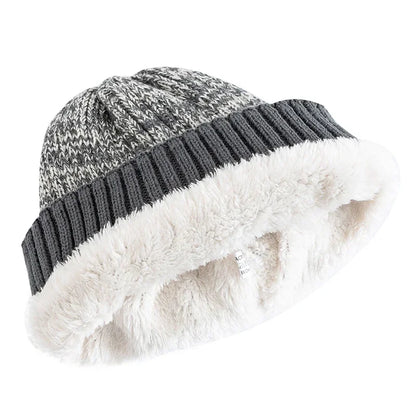 Winter Knitted Hat – Unisex Two-Tone Bucket Cap With Fur Lined Beanie For Men & Women - ZOOMNSTORE