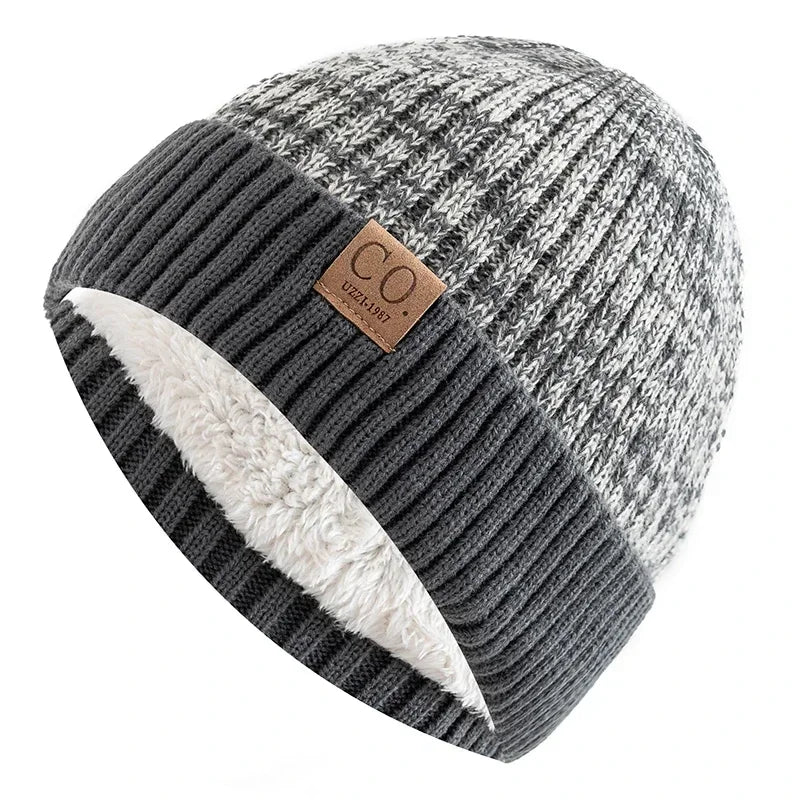 Winter Knitted Hat – Unisex Two-Tone Bucket Cap With Fur Lined Beanie For Men & Women - ZOOMNSTORE
