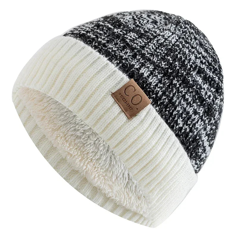 Winter Knitted Hat – Unisex Two-Tone Bucket Cap With Fur Lined Beanie For Men & Women - ZOOMNSTORE