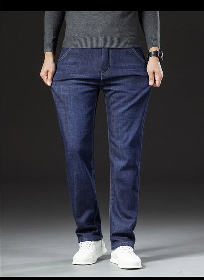 Winter Lamb Fluff Denim Straight Pants Men Thicken Big Size 40 Jeans High Waist Stretch Jeansy Fleece Lined Warm Slim Vaqueros - ZOOMNSTORE