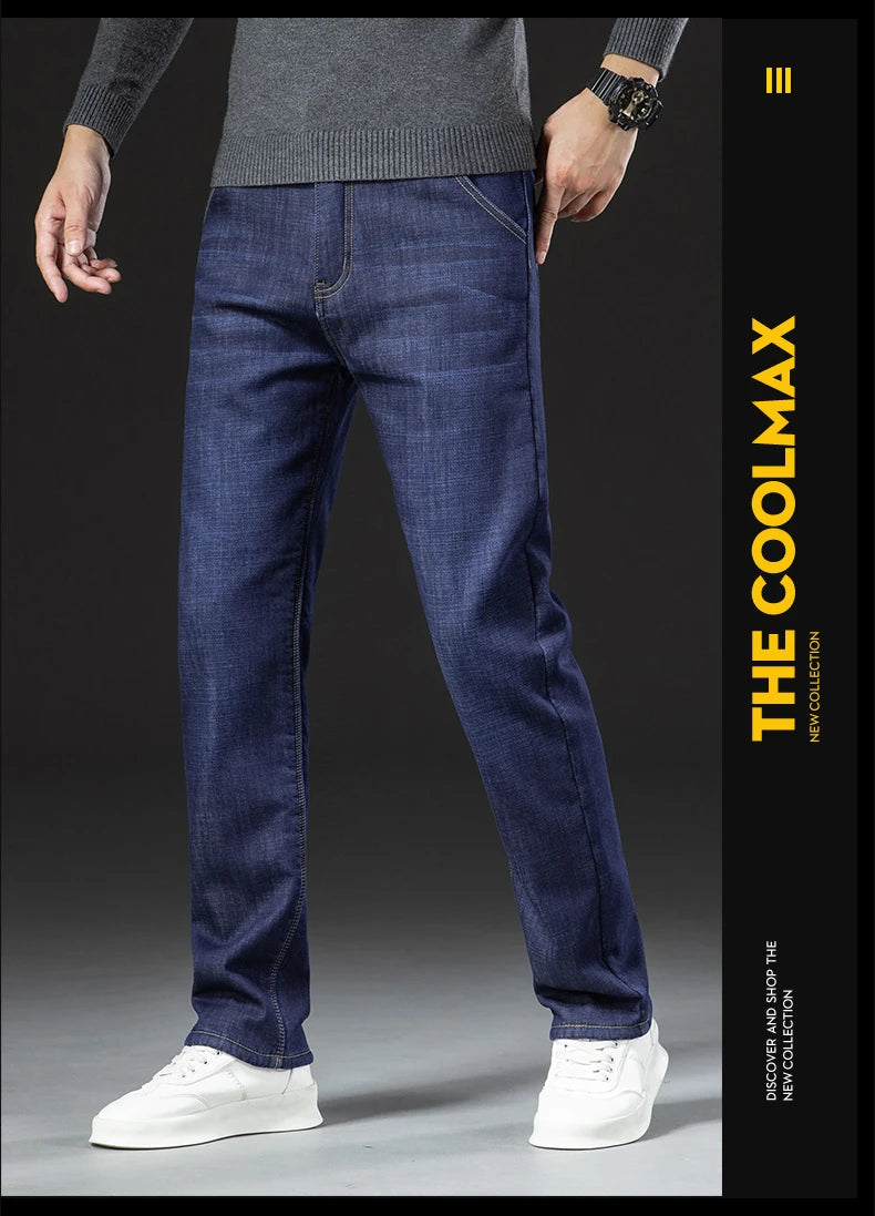 Winter Lamb Fluff Denim Straight Pants Men Thicken Big Size 40 Jeans High Waist Stretch Jeansy Fleece Lined Warm Slim Vaqueros - ZOOMNSTORE