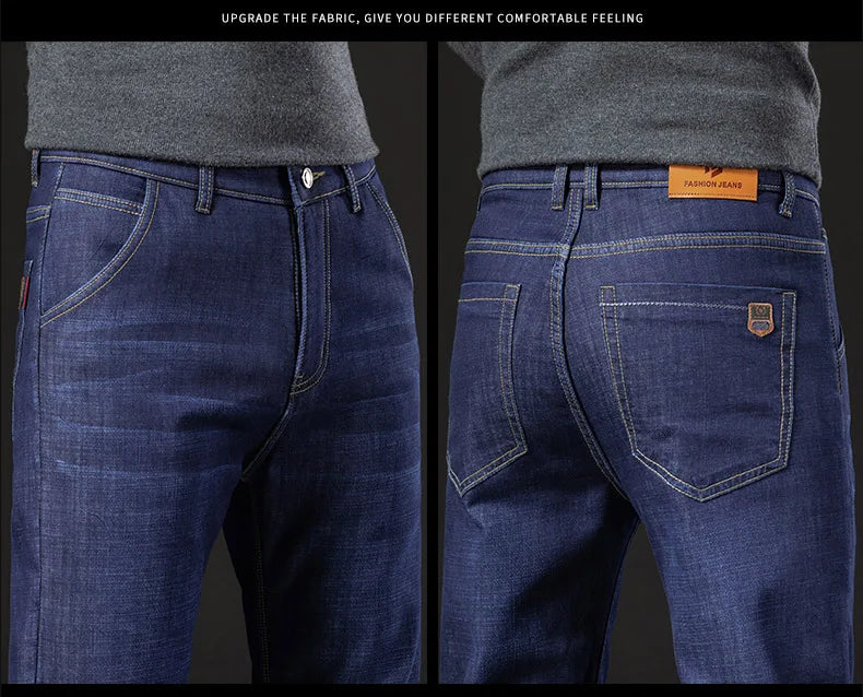 Winter Lamb Fluff Denim Straight Pants Men Thicken Big Size 40 Jeans High Waist Stretch Jeansy Fleece Lined Warm Slim Vaqueros - ZOOMNSTORE