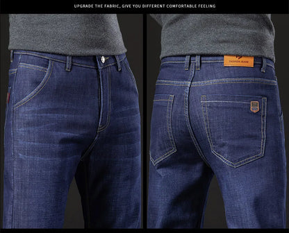 Winter Lamb Fluff Denim Straight Pants Men Thicken Big Size 40 Jeans High Waist Stretch Jeansy Fleece Lined Warm Slim Vaqueros - ZOOMNSTORE