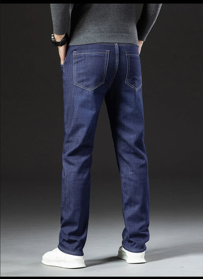 Winter Lamb Fluff Denim Straight Pants Men Thicken Big Size 40 Jeans High Waist Stretch Jeansy Fleece Lined Warm Slim Vaqueros - ZOOMNSTORE