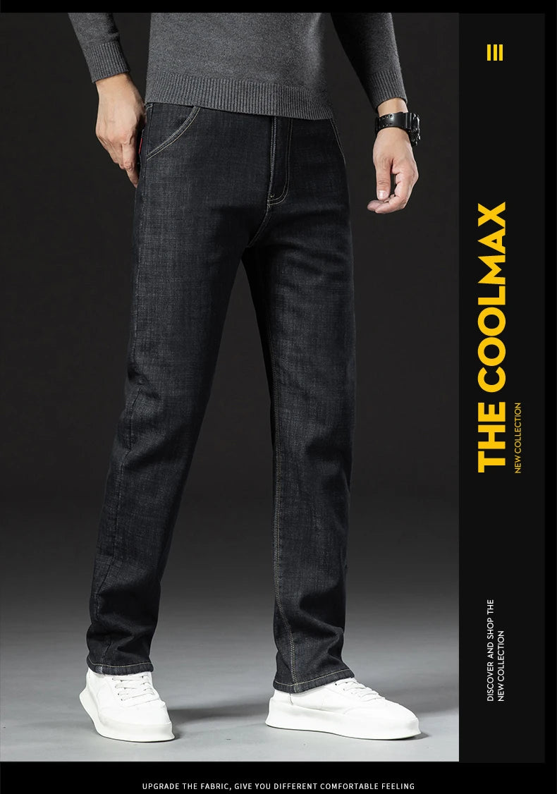 Winter Lamb Fluff Denim Straight Pants Men Thicken Big Size 40 Jeans High Waist Stretch Jeansy Fleece Lined Warm Slim Vaqueros - ZOOMNSTORE