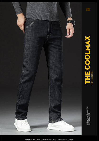 Winter Lamb Fluff Denim Straight Pants Men Thicken Big Size 40 Jeans High Waist Stretch Jeansy Fleece Lined Warm Slim Vaqueros - ZOOMNSTORE