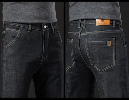 Winter Lamb Fluff Denim Straight Pants Men Thicken Big Size 40 Jeans High Waist Stretch Jeansy Fleece Lined Warm Slim Vaqueros - ZOOMNSTORE