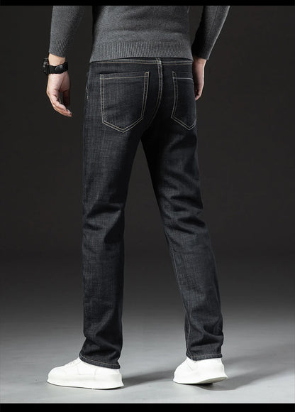 Winter Lamb Fluff Denim Straight Pants Men Thicken Big Size 40 Jeans High Waist Stretch Jeansy Fleece Lined Warm Slim Vaqueros - ZOOMNSTORE