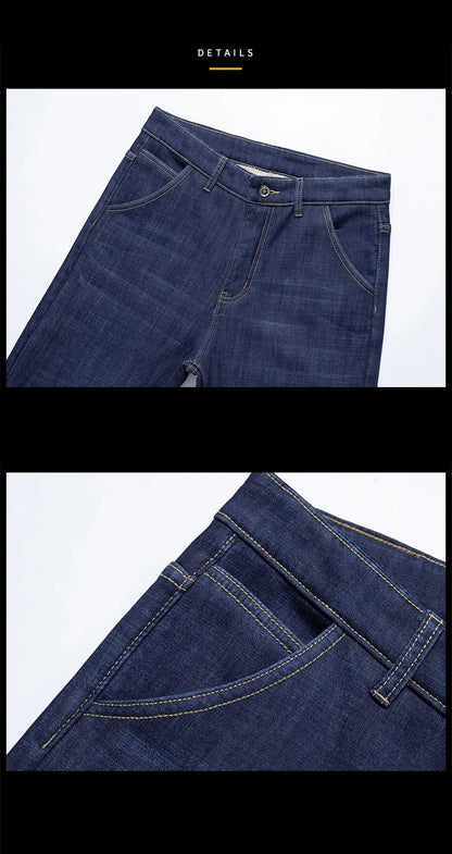 Winter Lamb Fluff Denim Straight Pants Men Thicken Big Size 40 Jeans High Waist Stretch Jeansy Fleece Lined Warm Slim Vaqueros - ZOOMNSTORE