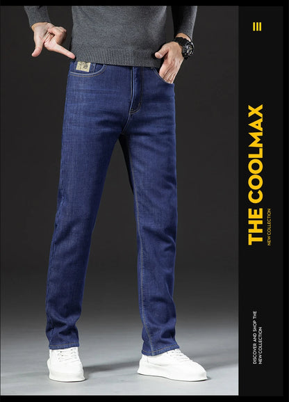 Winter Lamb Fluff Denim Straight Pants Men Thicken Big Size 40 Jeans High Waist Stretch Jeansy Fleece Lined Warm Slim Vaqueros - ZOOMNSTORE
