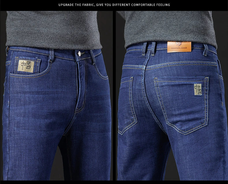 Winter Lamb Fluff Denim Straight Pants Men Thicken Big Size 40 Jeans High Waist Stretch Jeansy Fleece Lined Warm Slim Vaqueros - ZOOMNSTORE