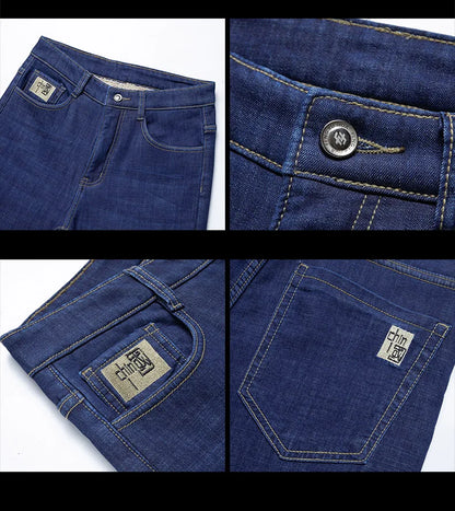 Winter Lamb Fluff Denim Straight Pants Men Thicken Big Size 40 Jeans High Waist Stretch Jeansy Fleece Lined Warm Slim Vaqueros - ZOOMNSTORE