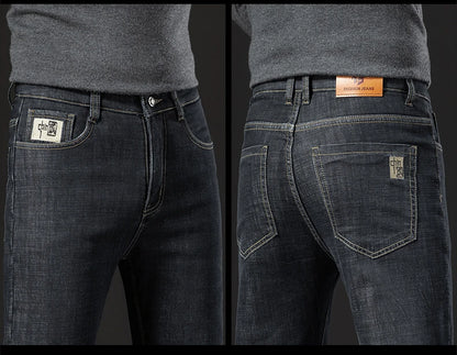 Winter Lamb Fluff Denim Straight Pants Men Thicken Big Size 40 Jeans High Waist Stretch Jeansy Fleece Lined Warm Slim Vaqueros - ZOOMNSTORE