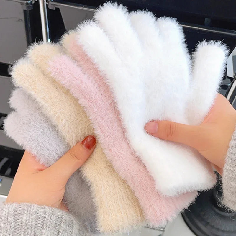 Winter Mink Velvet Gloves - Plush Five Finger Warm Gloves With Elastic Cuffs - ZOOMNSTORE