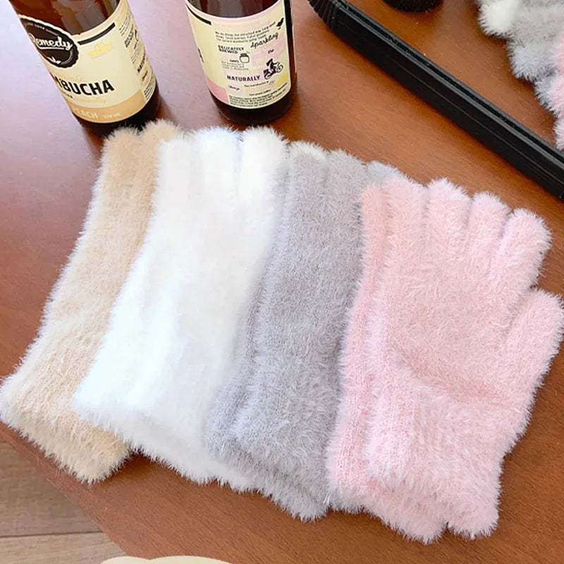 Winter Mink Velvet Gloves - Plush Five Finger Warm Gloves With Elastic Cuffs - ZOOMNSTORE