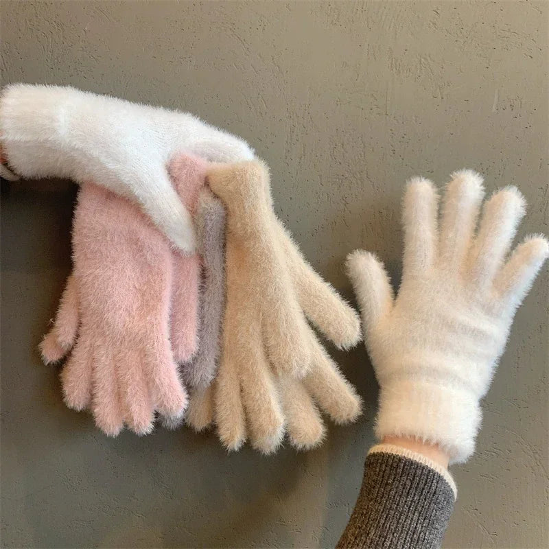 Winter Mink Velvet Gloves - Plush Five Finger Warm Gloves With Elastic Cuffs - ZOOMNSTORE