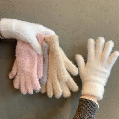 Winter Mink Velvet Gloves - Plush Five Finger Warm Gloves With Elastic Cuffs - ZOOMNSTORE