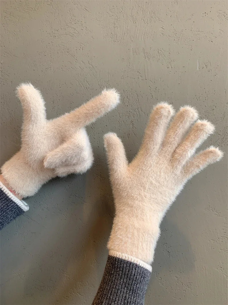Winter Mink Velvet Gloves - Plush Five Finger Warm Gloves With Elastic Cuffs - ZOOMNSTORE