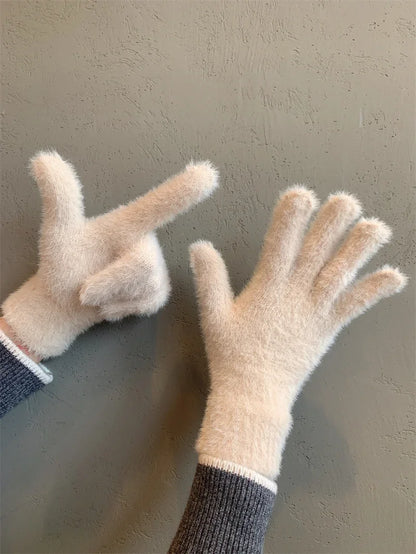 Winter Mink Velvet Gloves - Plush Five Finger Warm Gloves With Elastic Cuffs - ZOOMNSTORE