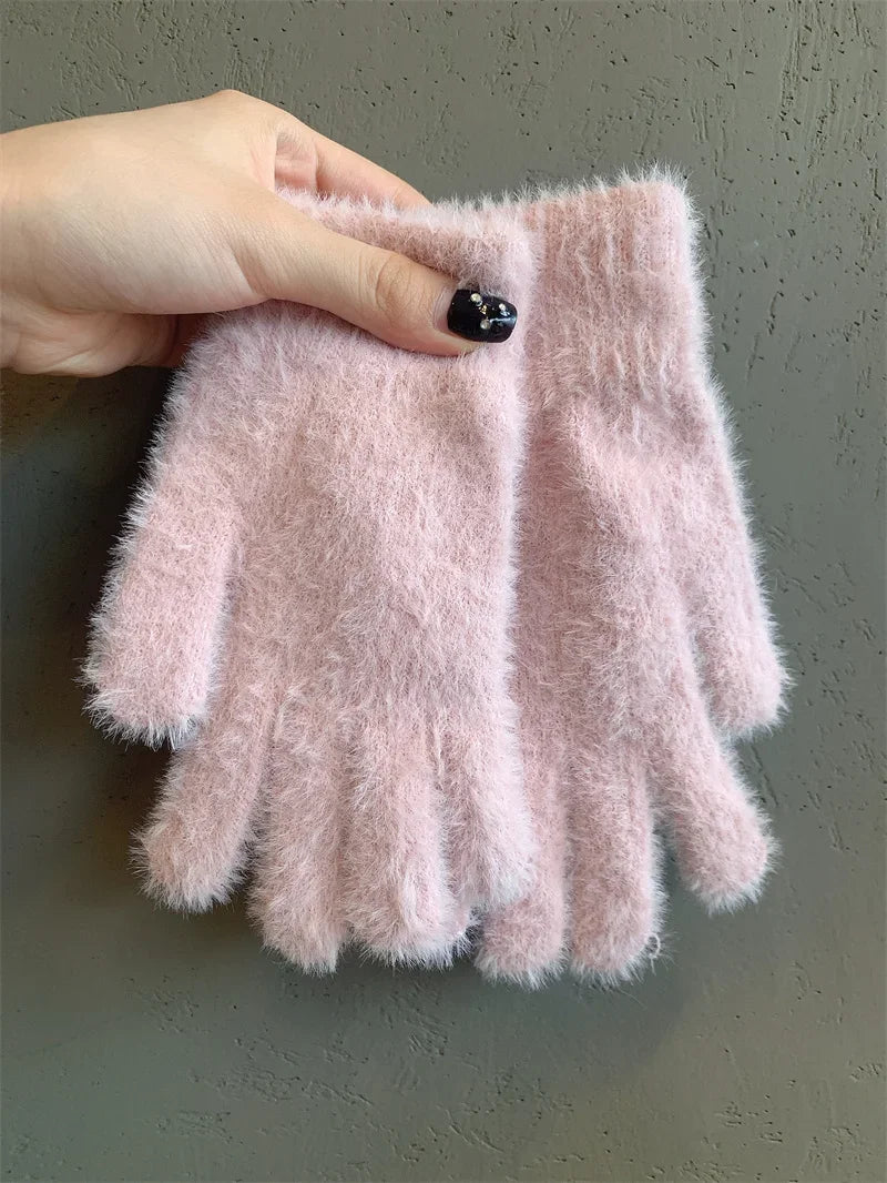 Winter Mink Velvet Gloves - Plush Five Finger Warm Gloves With Elastic Cuffs - ZOOMNSTORE