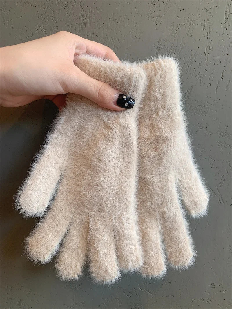 Winter Mink Velvet Gloves - Plush Five Finger Warm Gloves With Elastic Cuffs - ZOOMNSTORE