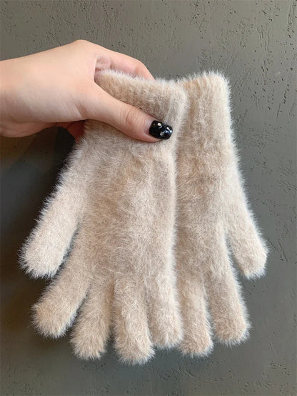 Winter Mink Velvet Gloves - Plush Five Finger Warm Gloves With Elastic Cuffs - ZOOMNSTORE