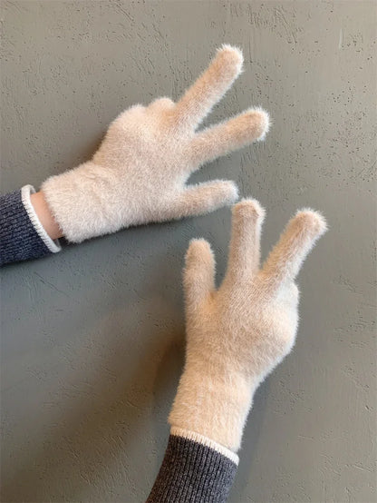 Winter Mink Velvet Gloves - Plush Five Finger Warm Gloves With Elastic Cuffs - ZOOMNSTORE
